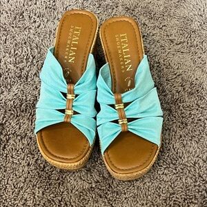 Italian Shoemakers Turquoise and Tan Sandals